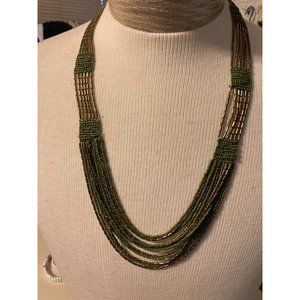 Necklace Green, Beaded, Multistring, Cottage Core,